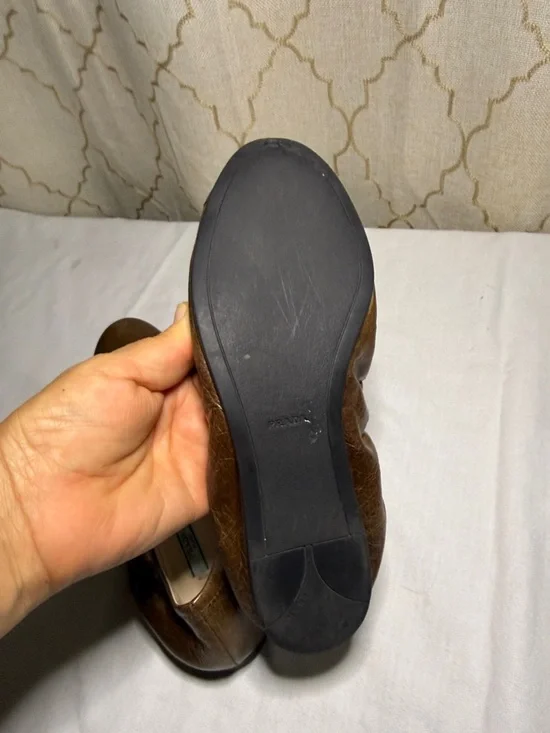 Prada Brown Leather Ballet Flats - Elastic Topline - Picture 6 of 10